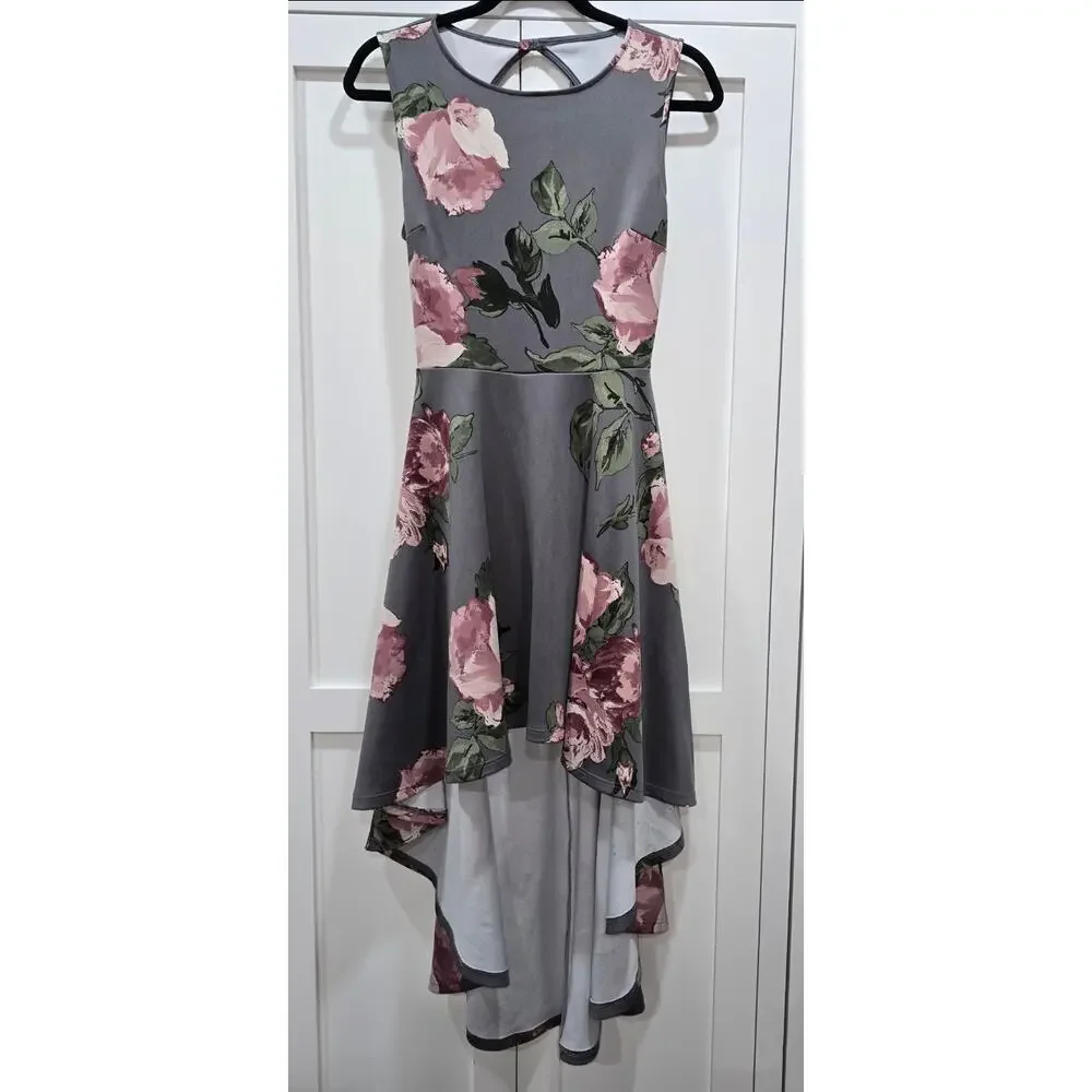 Windsor Gray Floral Hi-Low Dress – Size Large - Picture 2 of 15